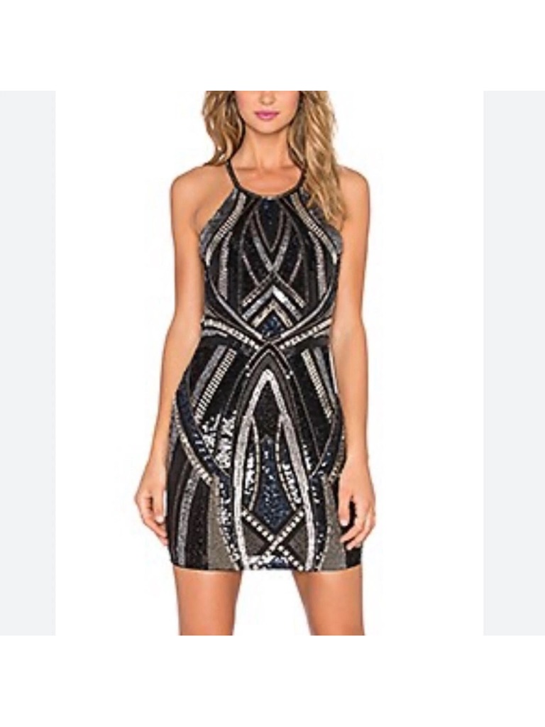 Nwt Parker Black Sequin Halter Open Back Mini Dress